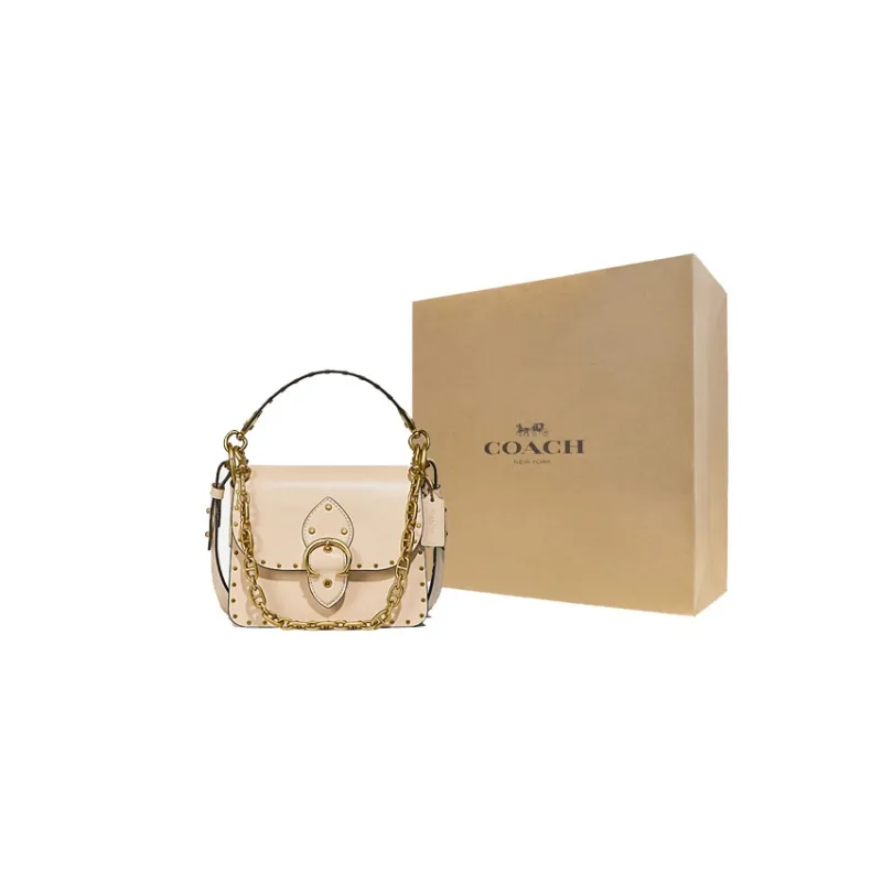 COACH Beat Leather Square Bag, Crossbody Bag, Shoulder Bag Trumpets Women's Ecru-7