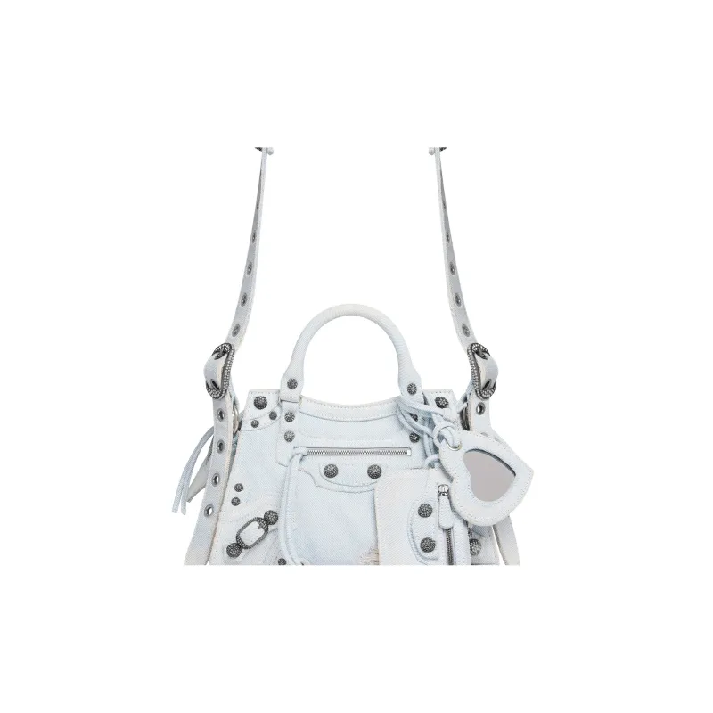 Balenciaga Washable Denim Handbag Regular Women's Light Blue-4