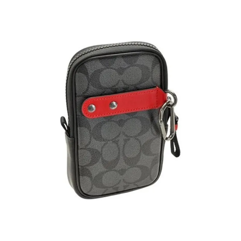 COACH Hybrid Canvas With Leather Wallets Coin Purses Small Size Men's Red & Black-2