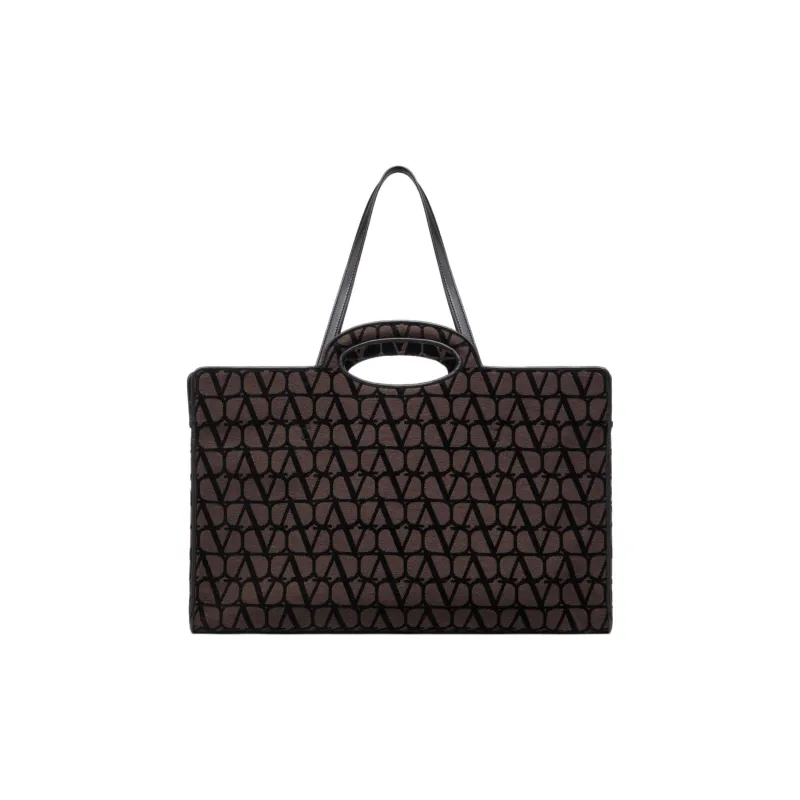 Valentino Fabric With Leather Tote Bag Shopping Bag Shoulder Bag Crossbody Bag Handbag Large Size Men's Gummies Black-3