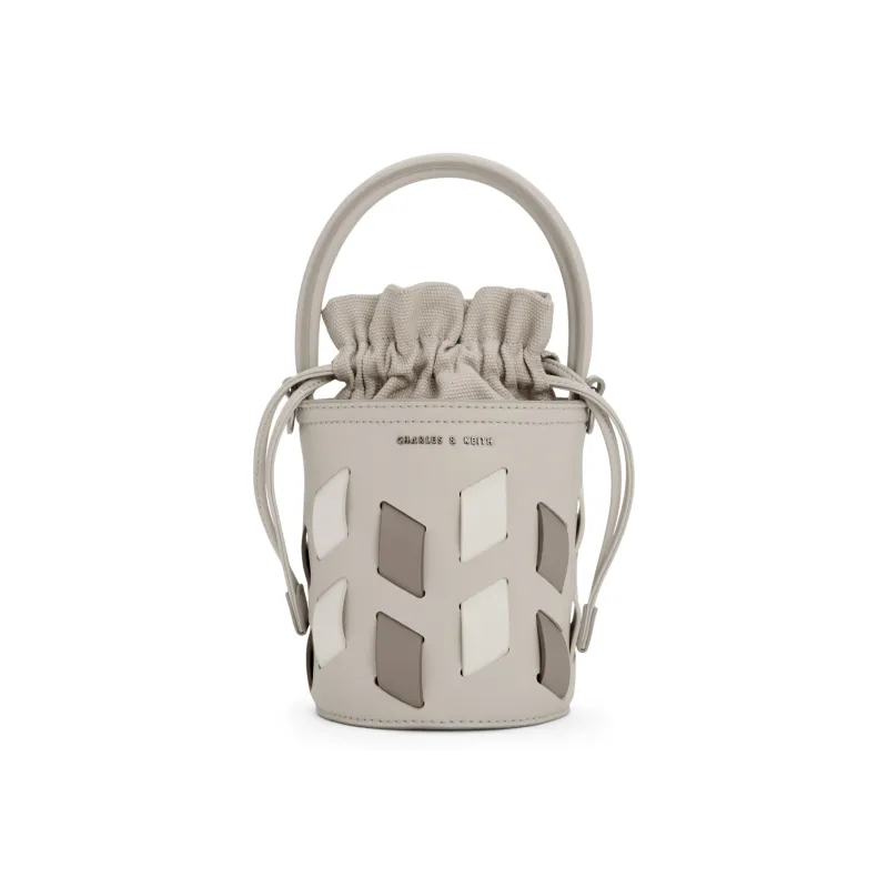 CHARLES&KEITH PU Charles & Keith Bag, Bucket Bag, Crossbody Bag, Handbag Small Size Women's Taupe/Dark Brown Dark Brown-1