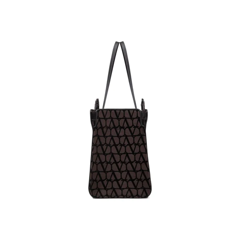 Valentino Fabric With Leather Tote Bag Shopping Bag Shoulder Bag Crossbody Bag Handbag Large Size Men's Gummies Black-2