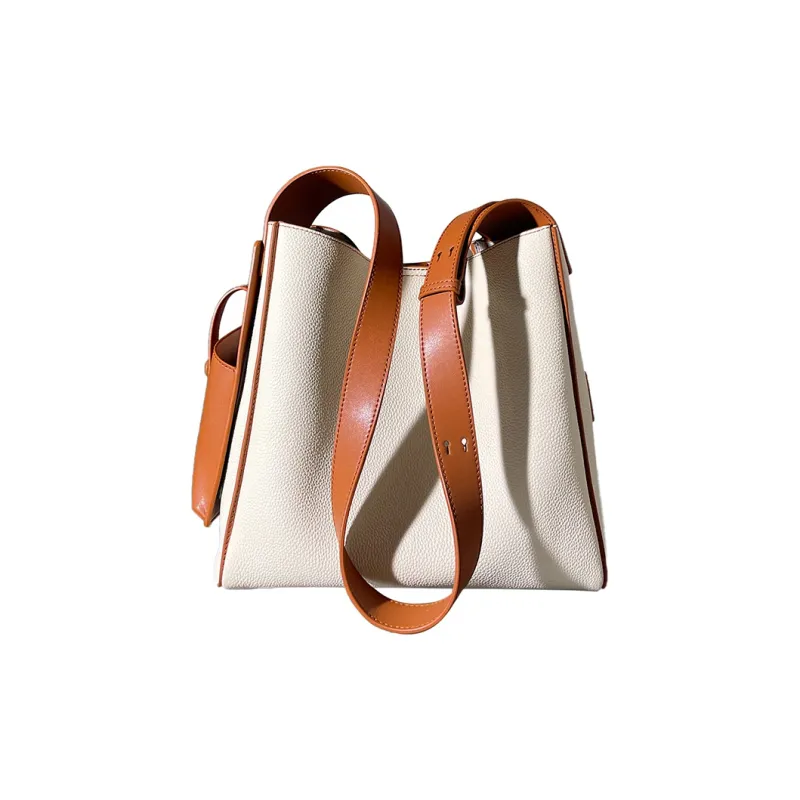 AJ AOIRJ Cow Leather One Shoulder Handbag Medium Size Women's White Brown/Gray/Cookie-2