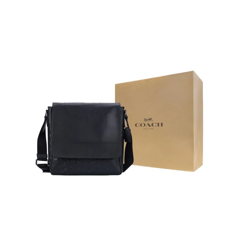 COACH Houston Leather Map Bag Crossbody Bag Shoulder Bag Men's Black-6