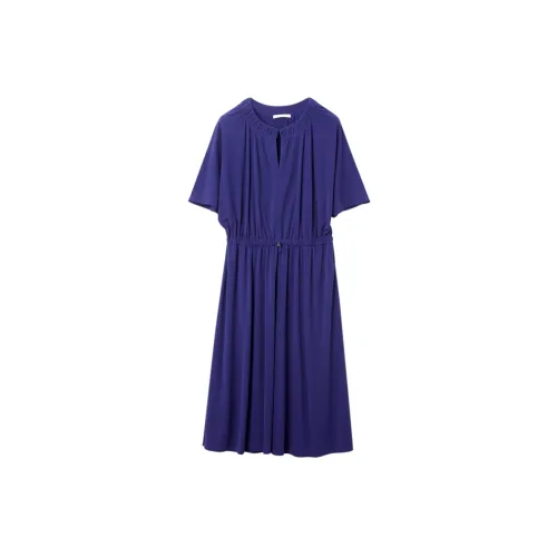 OVV Short-Sleeved Dresses Women's Royal Blue Pure Color 01