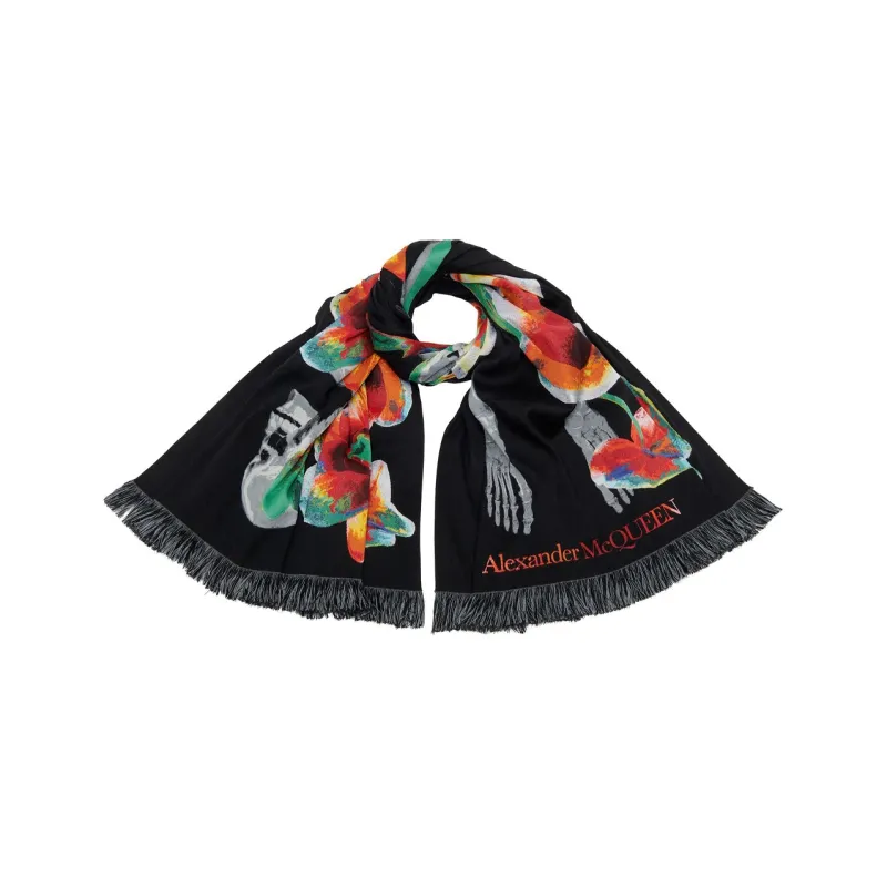 Alexander McQueen Orchid Skeleton Stole Wool blend Scarf-1