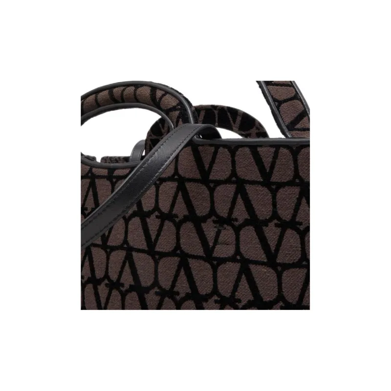 Valentino Fabric With Leather Tote Bag Shopping Bag Shoulder Bag Crossbody Bag Handbag Large Size Men's Gummies Black-5