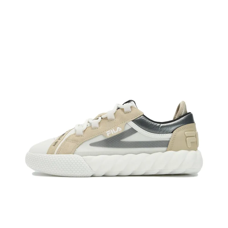 FILA CAMPO Slip Resistant Cushioning Low Top Skateboard Shoes Women's Coconut Milk White Beige Yellow-0