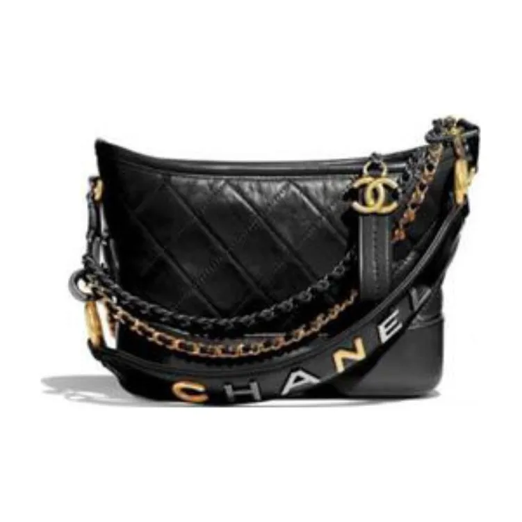 CHANEL Smooth Calf Leather Hobo Bag, Shoulder Bag, Crossbody Bag Medium Size Women's Black-3