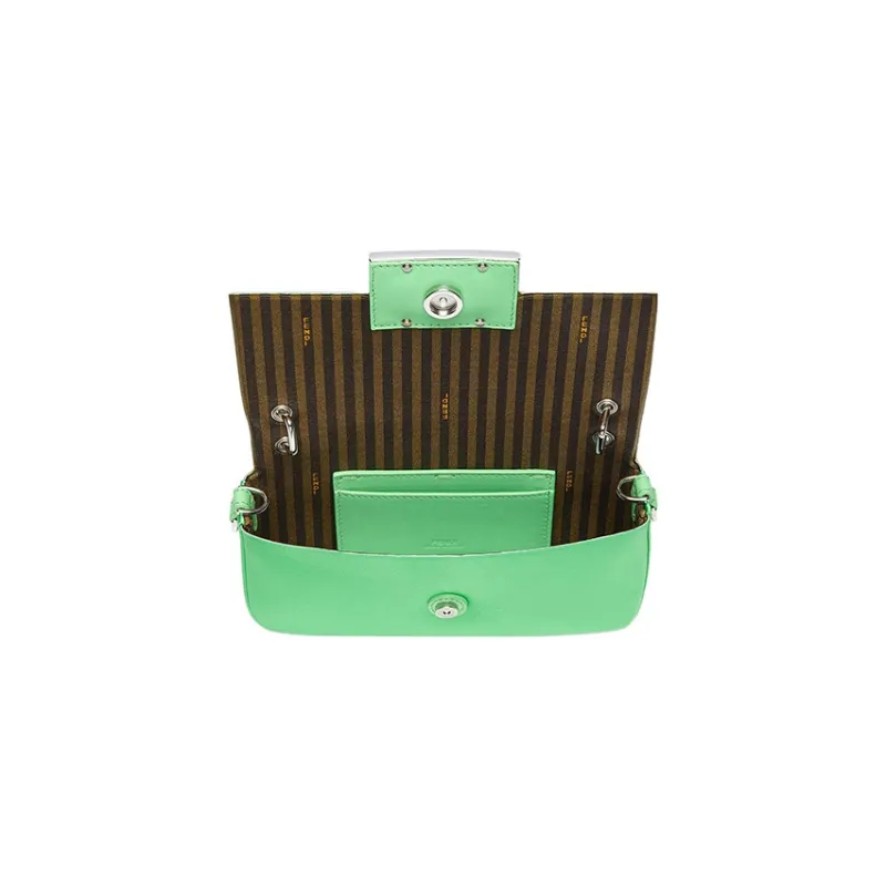 FENDI Baguette Satin Handbag Shoulder Bag Crossbody Bag Cell Phone Pouch Regular Women's Green-2