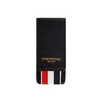 THOM BROWNE· Pebbled Cow Leather Card Clip Card Holder Men's Black