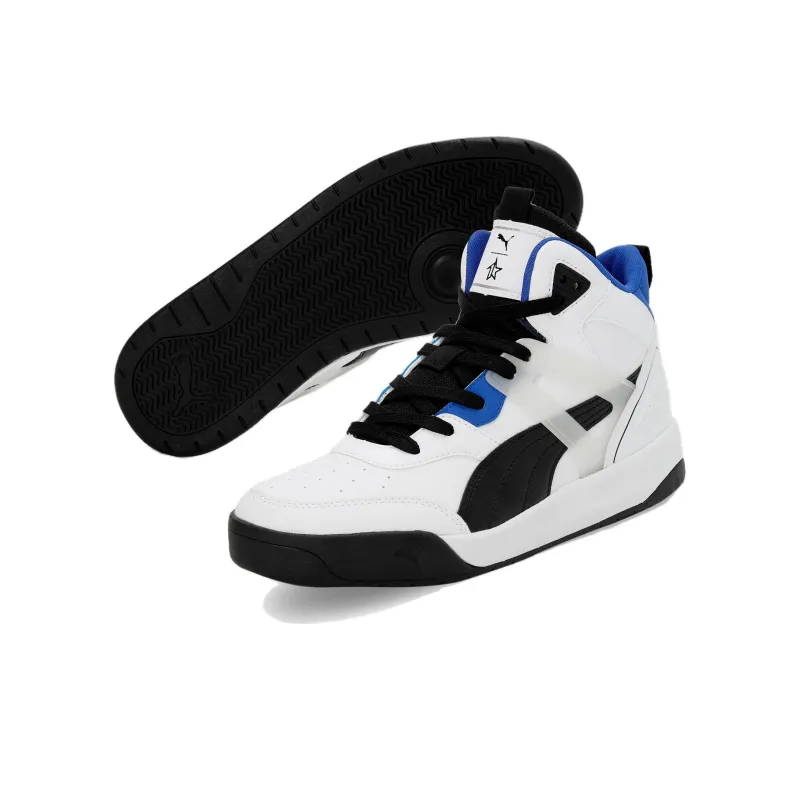 1DER x PUMA Backcourt Anti-Slip Wear-Resistant Mid-Top Skateboard Shoes Men's White Black Blue-4
