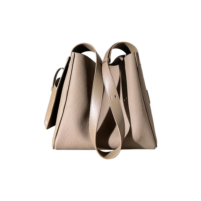 AJ AOIRJ Cow Leather One Shoulder Handbag Medium Size Women's White Brown/Gray/Cookie-4