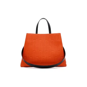 LMK Cow Leather Handbag Large Size Women's Vibrant Orange