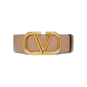 Valentino Logo Emblem Double Sided, Smooth Buckle Leather Belts Women's Pink Width 7cm