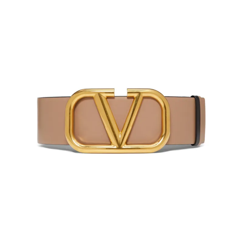 Valentino Logo Emblem Double Sided, Smooth Buckle Leather Belts Women's Pink Width 7cm-0