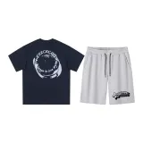 Set [navy blue short sleeves + gray shorts]