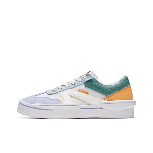 QIAODAN Slip-Resistant Lightweight Wear-Resistant Low-Top Skateboard Shoes Men's White Green Yellow