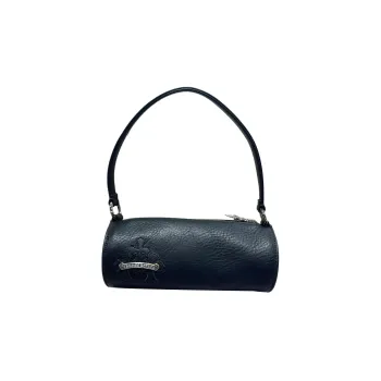 Chrome Hearts Leather Shoulder Bag Cylinder Bag Shoulder Bag Handbag Small Size Women's Black/Silver