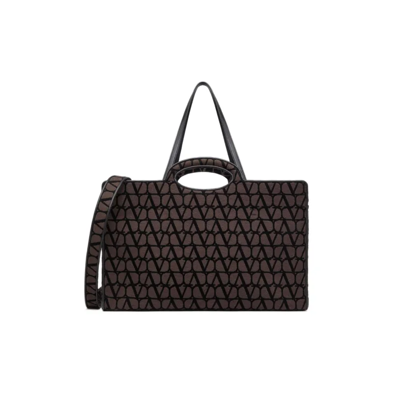 Valentino Fabric With Leather Tote Bag Shopping Bag Shoulder Bag Crossbody Bag Handbag Large Size Men's Gummies Black-0