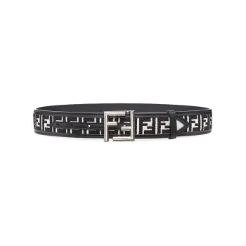 FENDI By Marc Jacobs Ff Belt Black And White Canvas Belt With Ff Embroidery
