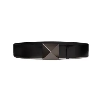 Valentino Square 3D Effect Smooth Buckle Leather Belts Women's Black