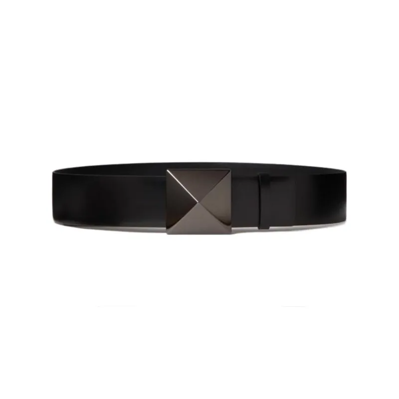 Valentino Square 3D Effect Smooth Buckle Leather Belts Women's Black-0
