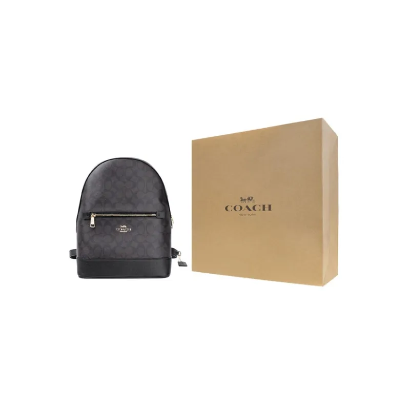 COACH Kenley Coated Canvas With Cross Grain Leather Backpack Medium Size Women's Dark Brown & Black Multicolor-7