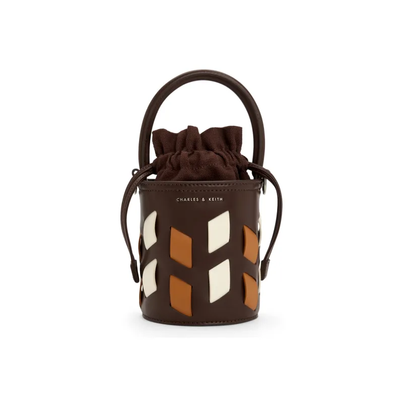 CHARLES&KEITH PU Charles & Keith Bag, Bucket Bag, Crossbody Bag, Handbag Small Size Women's Taupe/Dark Brown Dark Brown-3