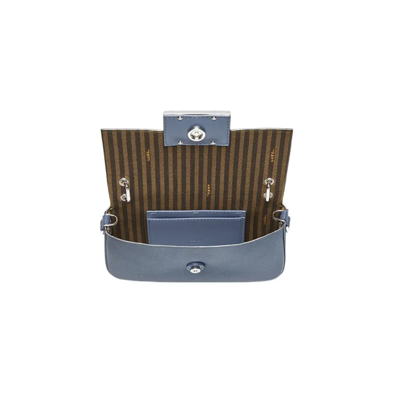 FENDI Baguette Satin Handbag Shoulder Bag Crossbody Bag Cell Phone Pouch Regular Women's Blue-2