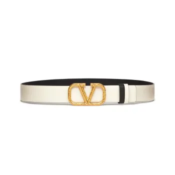 Valentino Forged Effect Smooth Buckle Calfskin Double Sided Belt Women's White/Black 3cm