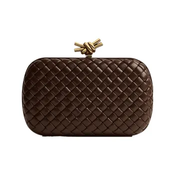 Bottega Veneta KNOT Lambskin Gold Mouth Bag Evening Party Clutch Women's Light Umber