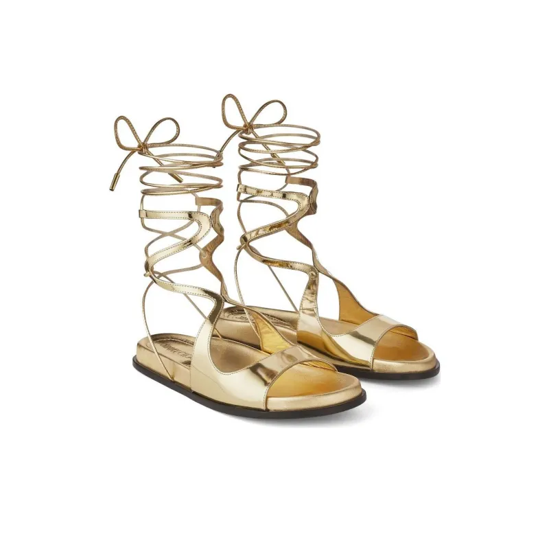 Jimmy Choo Azure Metallic Leather Flat Sandals-3