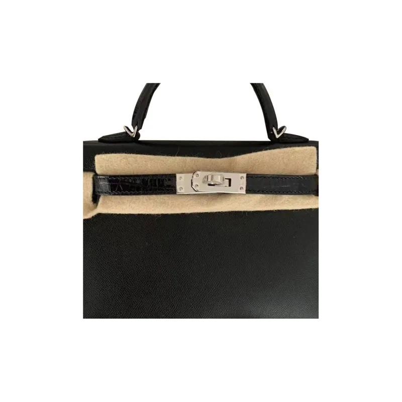 HERMES Touch Madame Crocodile Leather Kelly Bag Shoulder Bag Crossbody Bag Handbag Mini Women's Black-1