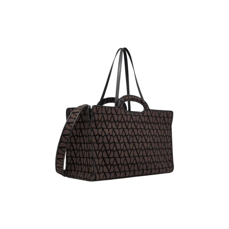 Valentino Fabric With Leather Tote Bag Shopping Bag Shoulder Bag Crossbody Bag Handbag Large Size Men's Gummies Black-1