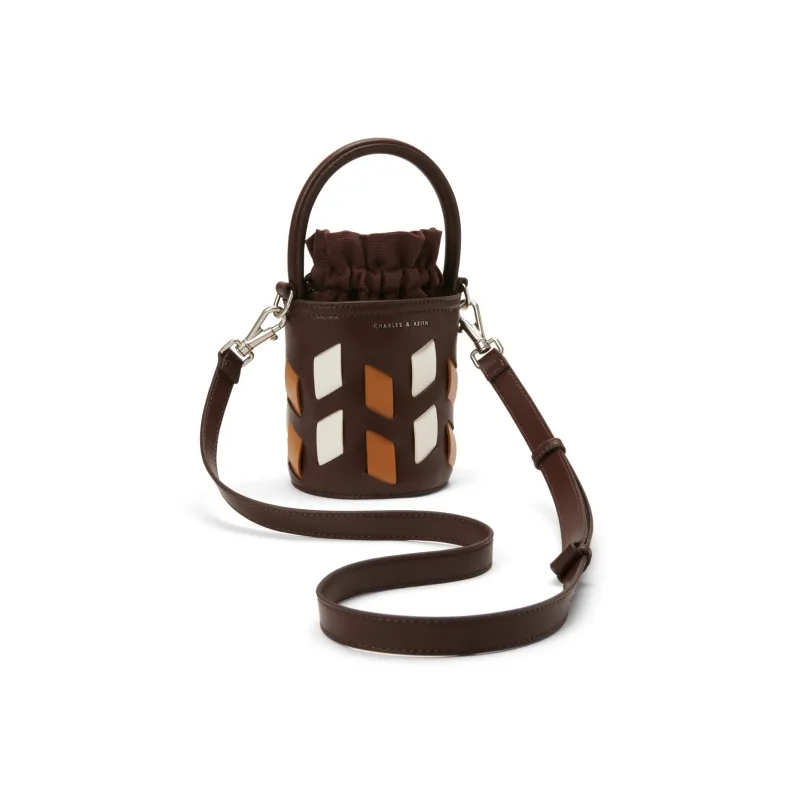 CHARLES&KEITH PU Charles & Keith Bag, Bucket Bag, Crossbody Bag, Handbag Small Size Women's Taupe/Dark Brown Dark Brown-5