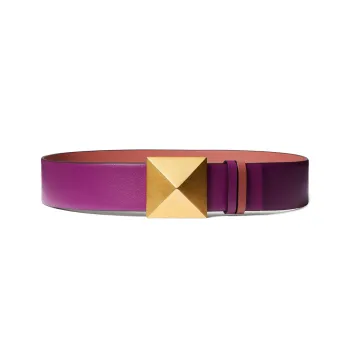 Valentino Solid Color Comfortable Smooth Buckle Calfskin Leather Belts Women's Purple Width: 4cm