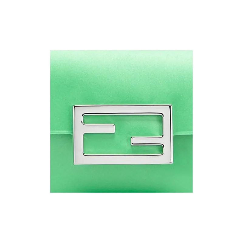 FENDI Baguette Satin Handbag Shoulder Bag Crossbody Bag Cell Phone Pouch Regular Women's Green-3