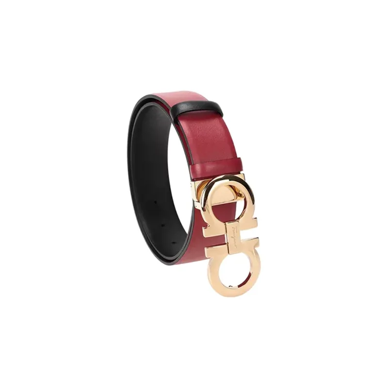 FERRAGAMO Lightweight Comfortable Smooth Buckle Leather Belts Women's Red Width 3.4cm-2