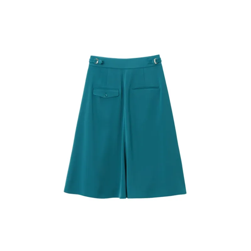 OVV Casual Long Skirts Women's Dark Blue Green Solid Color 51-1