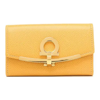 FERRAGAMO Leather Card Holder Key Pouch Women's Yellow