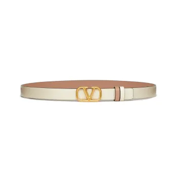 Valentino VLOGO SIGNATURE Smooth Finish Double Sided Smooth Buckle Leather Belts Women's Beige/Dusty Pink Width  2cm