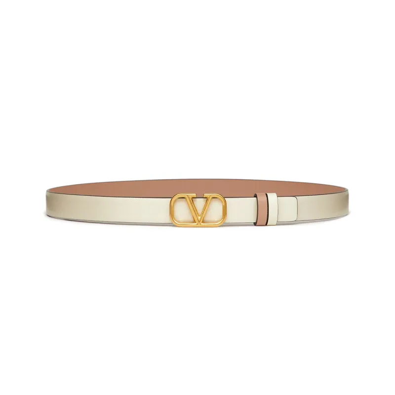 Valentino VLOGO SIGNATURE Smooth Finish Double Sided Smooth Buckle Leather Belts Women's Beige/Dusty Pink Width  2cm-0