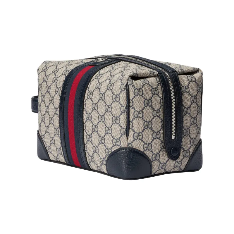 GUCCI Canvas With Leather Binding Toiletry Bag Women's Beige/Blue-1