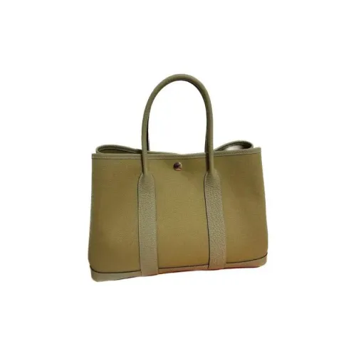 HERMES Garden Party Canvas With Negonda Calfskin Garden Bag Handbag Regular Unisex Dusty Gray