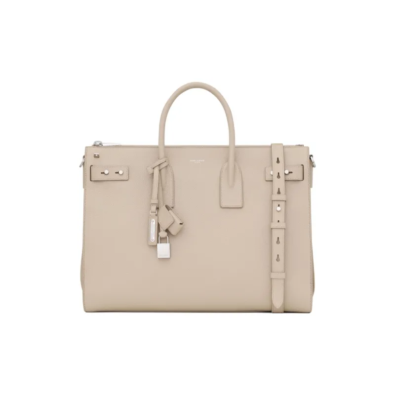 SAINT LAURENT SAC DE JOUR Calfskin Shoulder Bag, Crossbody Bag, Handbag Regular Men's Beige-0