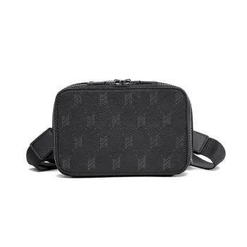 NOMK Genuine Leather Top Grain Cow Leather Coin Purse Crossbody Bag Small Size Unisex Black