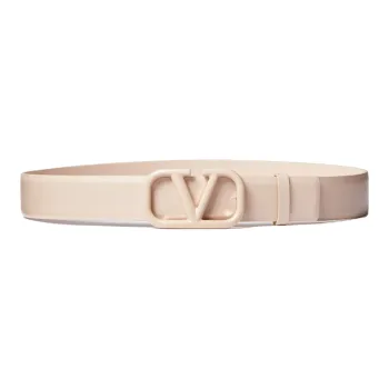Valentino Logo Shiny Smooth Buckle Leather Belts Women's Pink Width: 3cm