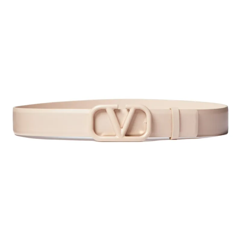 Valentino Logo Shiny Smooth Buckle Leather Belts Women's Pink Width: 3cm-0