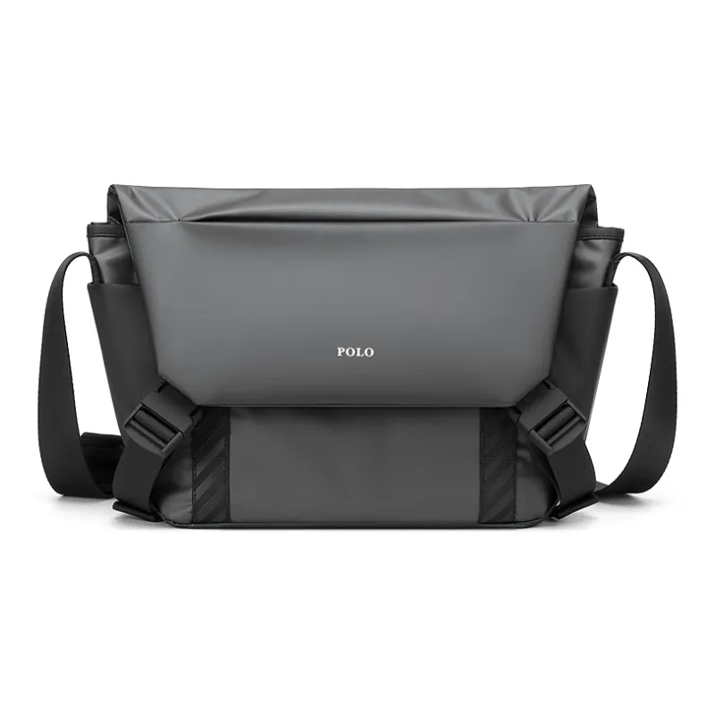 POLO Fabric Men's Shoulder Bag, Crossbody Bag Men's Dark Gray-1